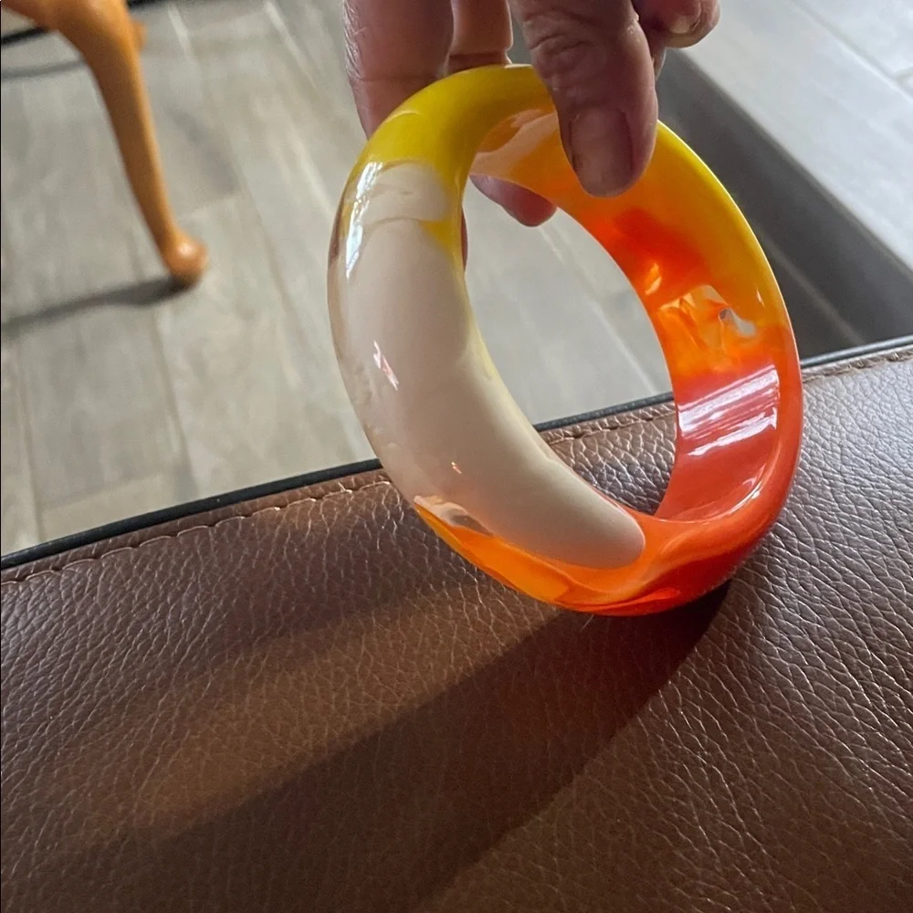 Vintage lucite large bold Vibrant Orange and Yellow Bangle